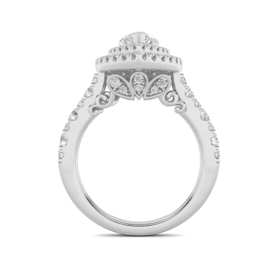 Pear Shape Double Halo Engagement Ring lab grown diamond