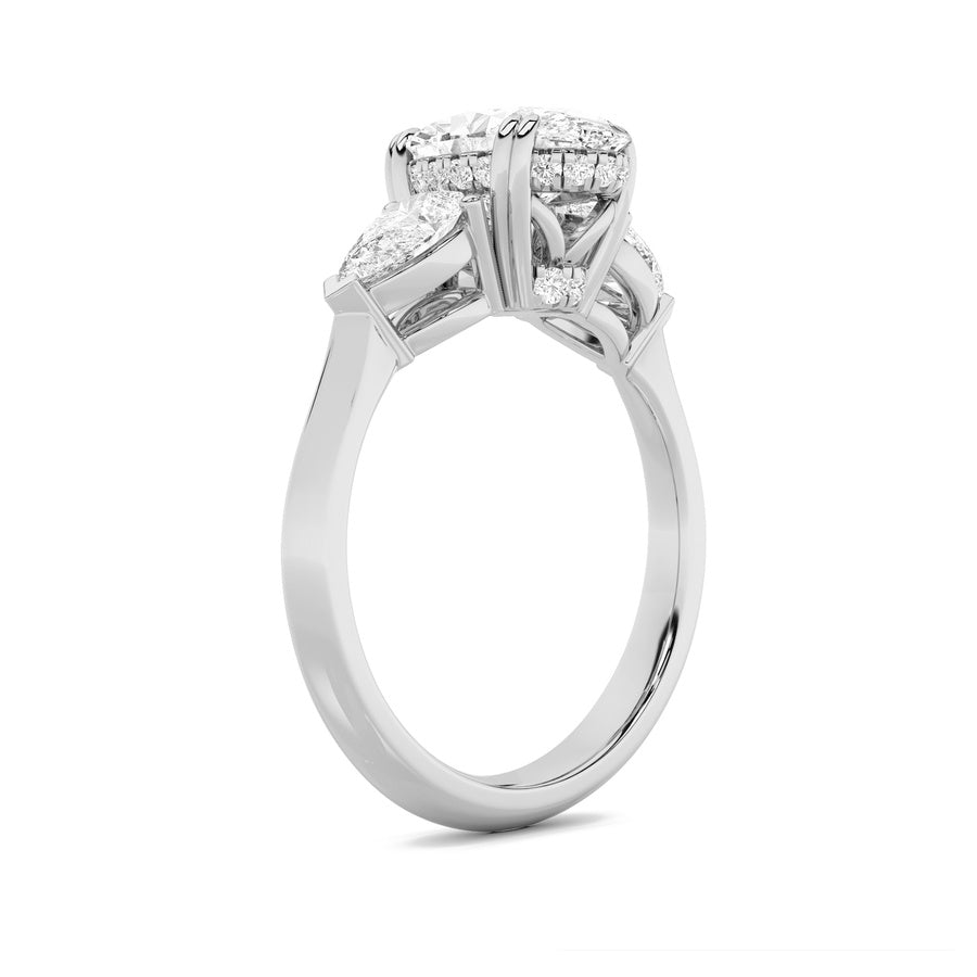 Oval Shape Three Stone Hidden Halo Ring lab grown diamond
