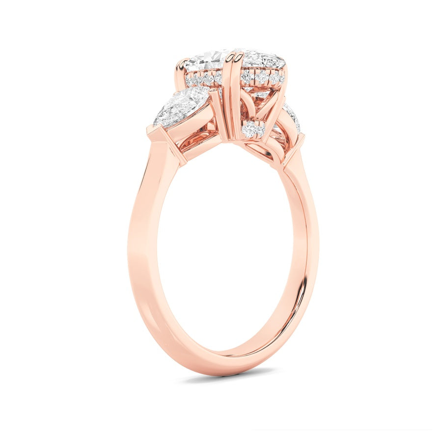 Oval Shape Three Stone Hidden Halo Ring lab grown diamond