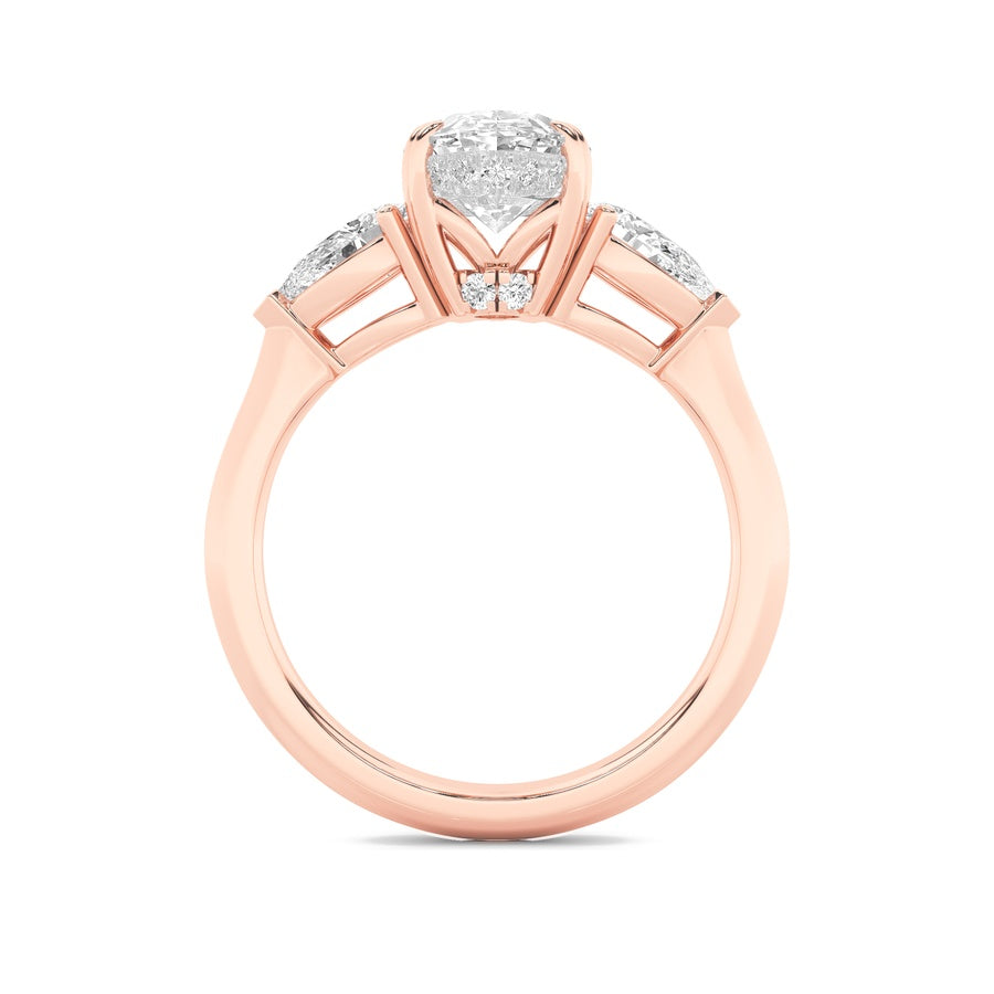 3Cttw Oval Shaped Lab Grown Diamond (F/VS) Three Stone Hidden Halo Ring in 14K Gold