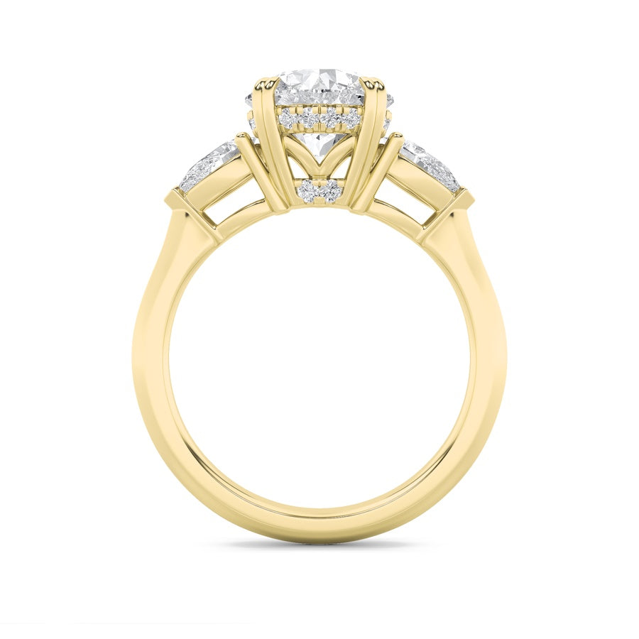 Round Shape Three Stone Hidden Halo Ring lab grown diamond
