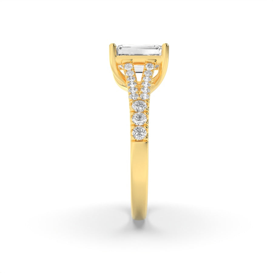 Emerald Shape Split Shank Trellis Engagement Ring lab grown diamond