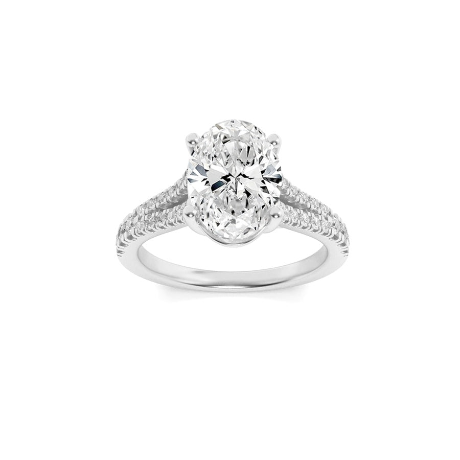 Oval Shape Split Shank Trellis Engagement Ring lab grown diamond