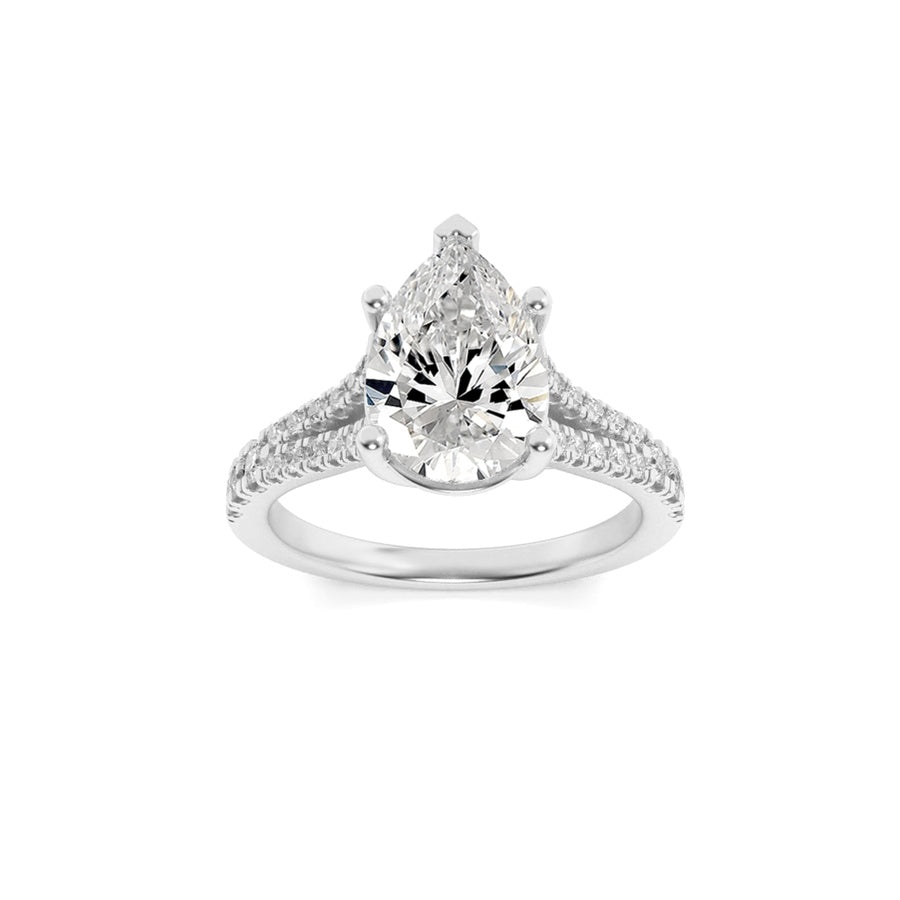 2Cttw Pear Shaped Lab Grown Diamond (F/VS) Split Shank Trellis Engagement Ring in 14K Gold