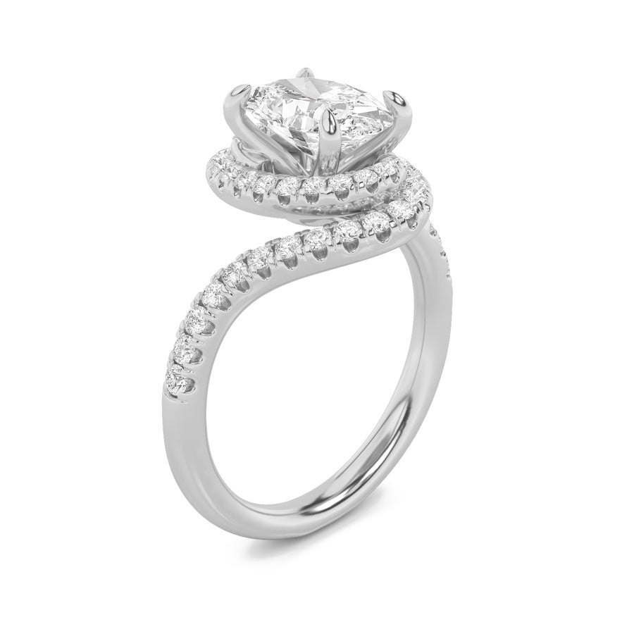 Oval Shape Swirl Accented Engagement Ring lab grown diamond