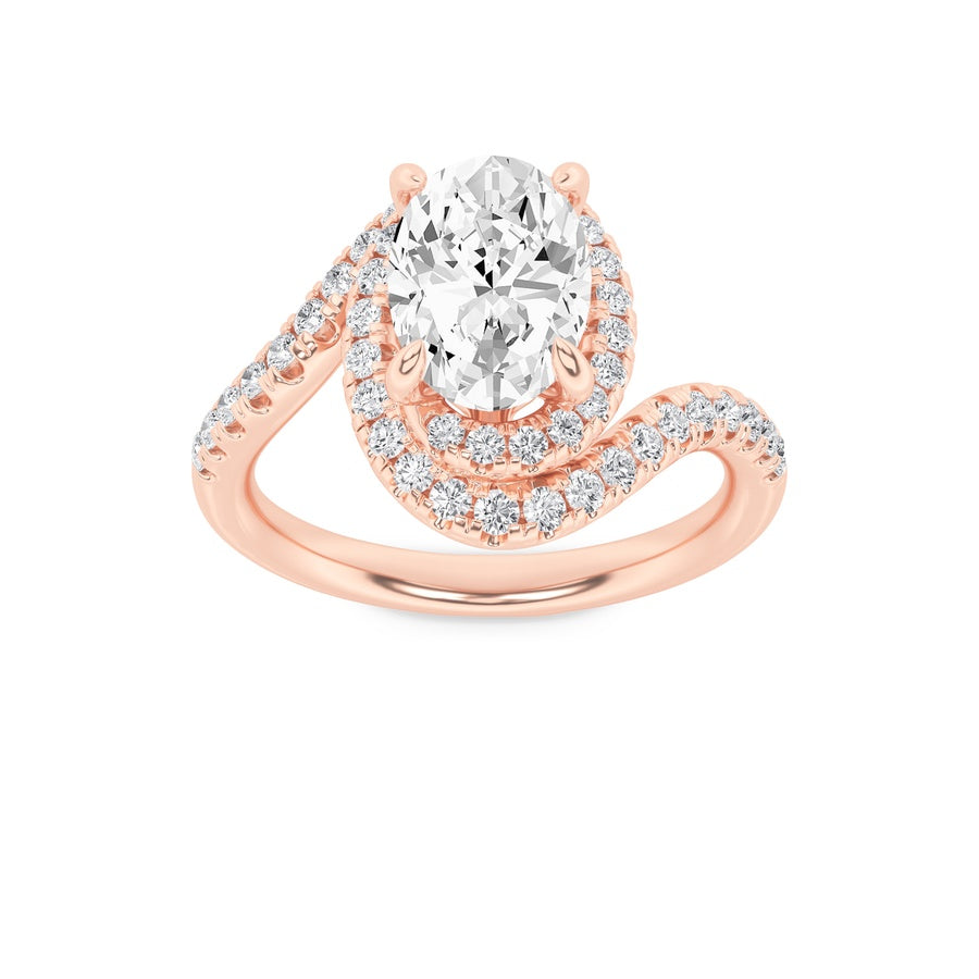 Oval Shape Swirl Accented Engagement Ring lab grown diamond