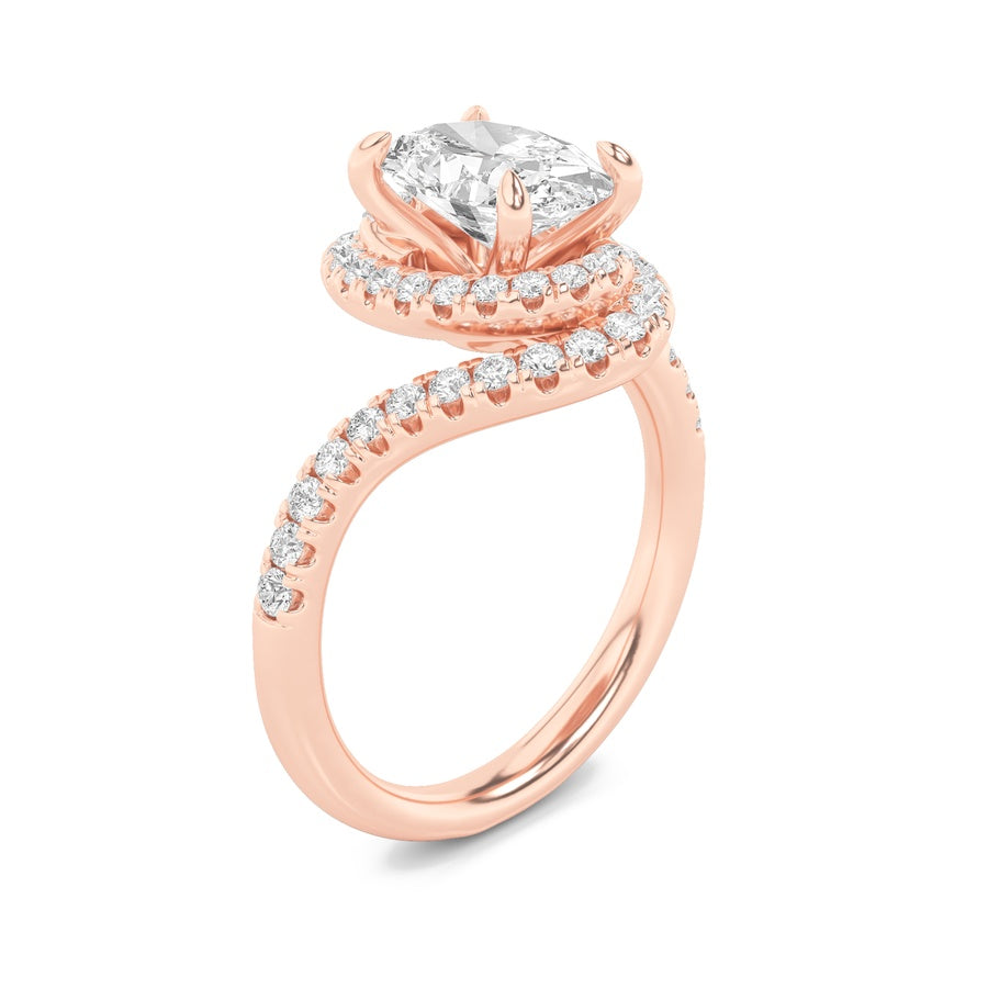 Oval Shape Swirl Accented Engagement Ring lab grown diamond