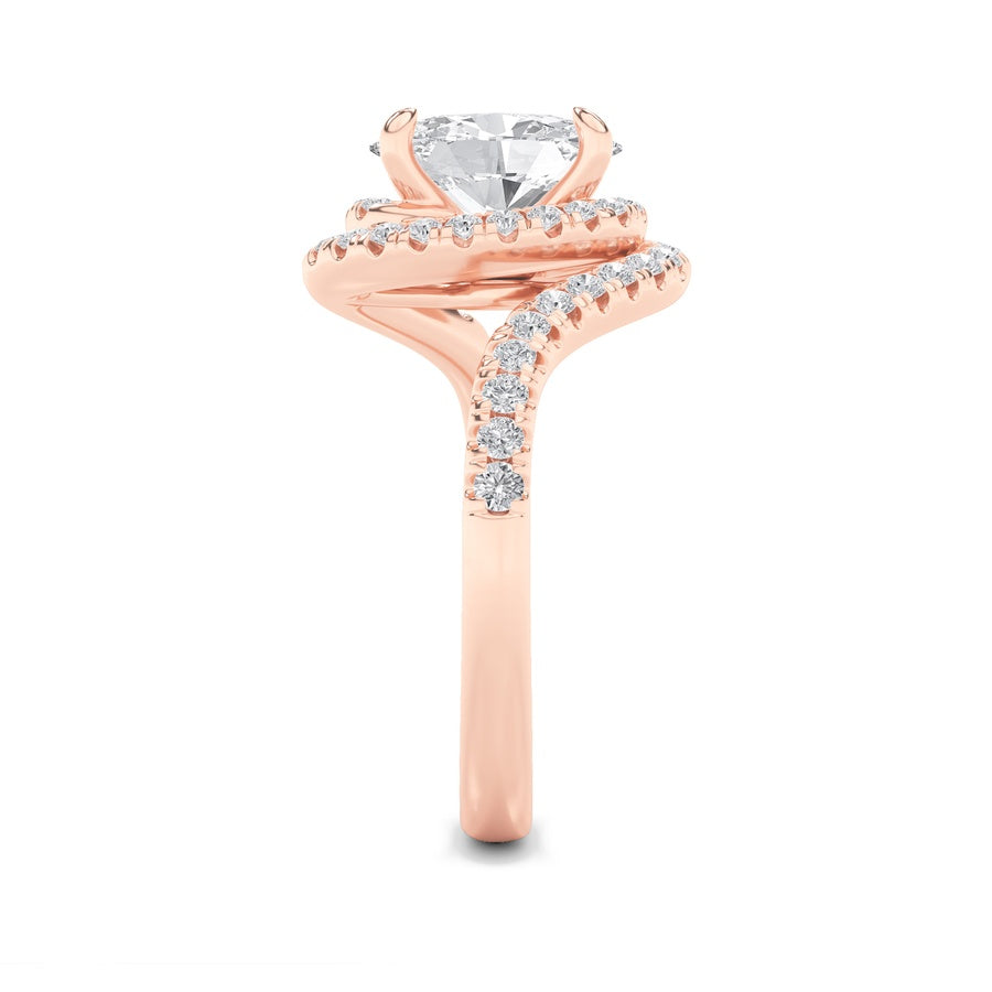 Oval Shape Swirl Accented Engagement Ring lab grown diamond