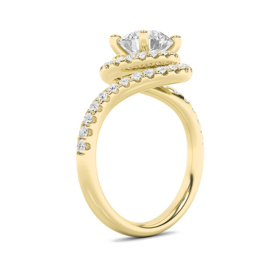 Round Shape Swirl Accented Engagement Ring lab grown diamond