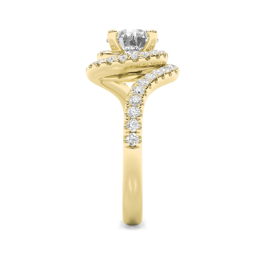 Round Shape Swirl Accented Engagement Ring lab grown diamond