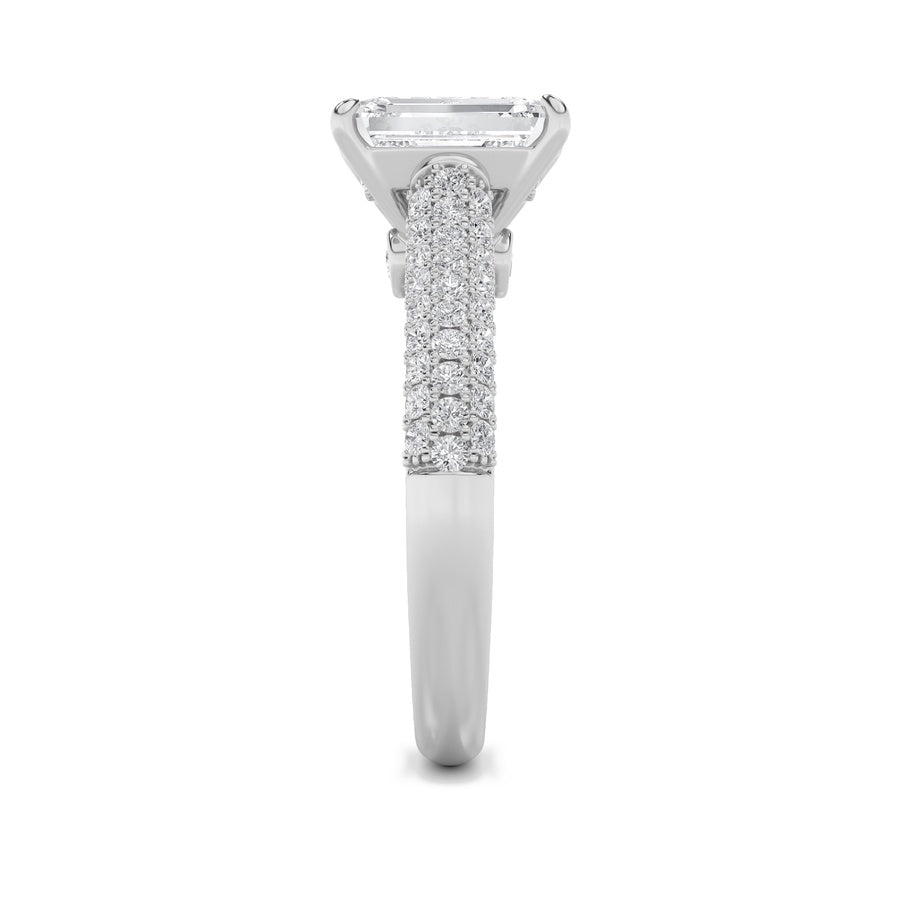 2.5Cttw Emerald Shaped Lab Grown Diamond (F/VS) Hidden Halo Accented Engagement Ring in 14K Gold