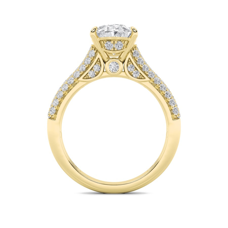 1.5Cttw Oval Shaped Lab Grown Diamond (F/VS) Hidden Halo Accented Engagement Ring in 14K Gold