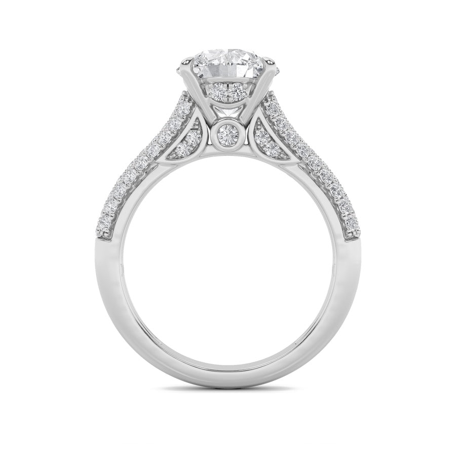 1.5Cttw Round Shaped Lab Grown Diamond (F/VS) Hidden Halo Accented Engagement Ring in 14K Gold