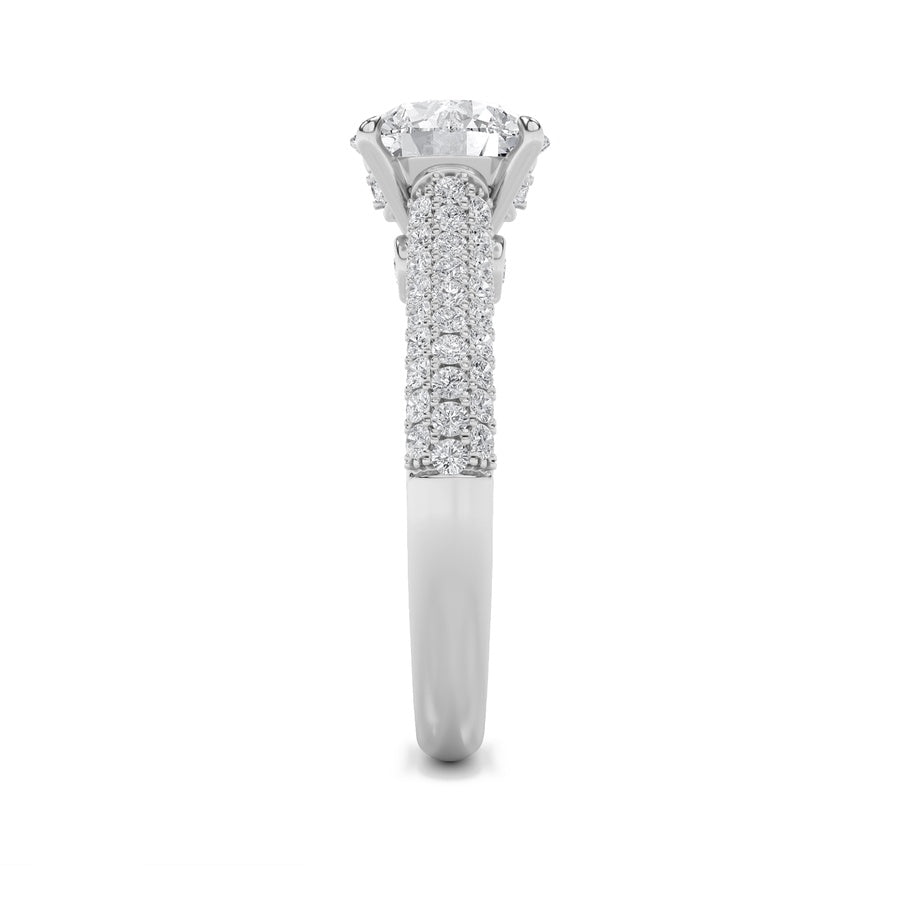 1.5Cttw Round Shaped Lab Grown Diamond (F/VS) Hidden Halo Accented Engagement Ring in 14K Gold