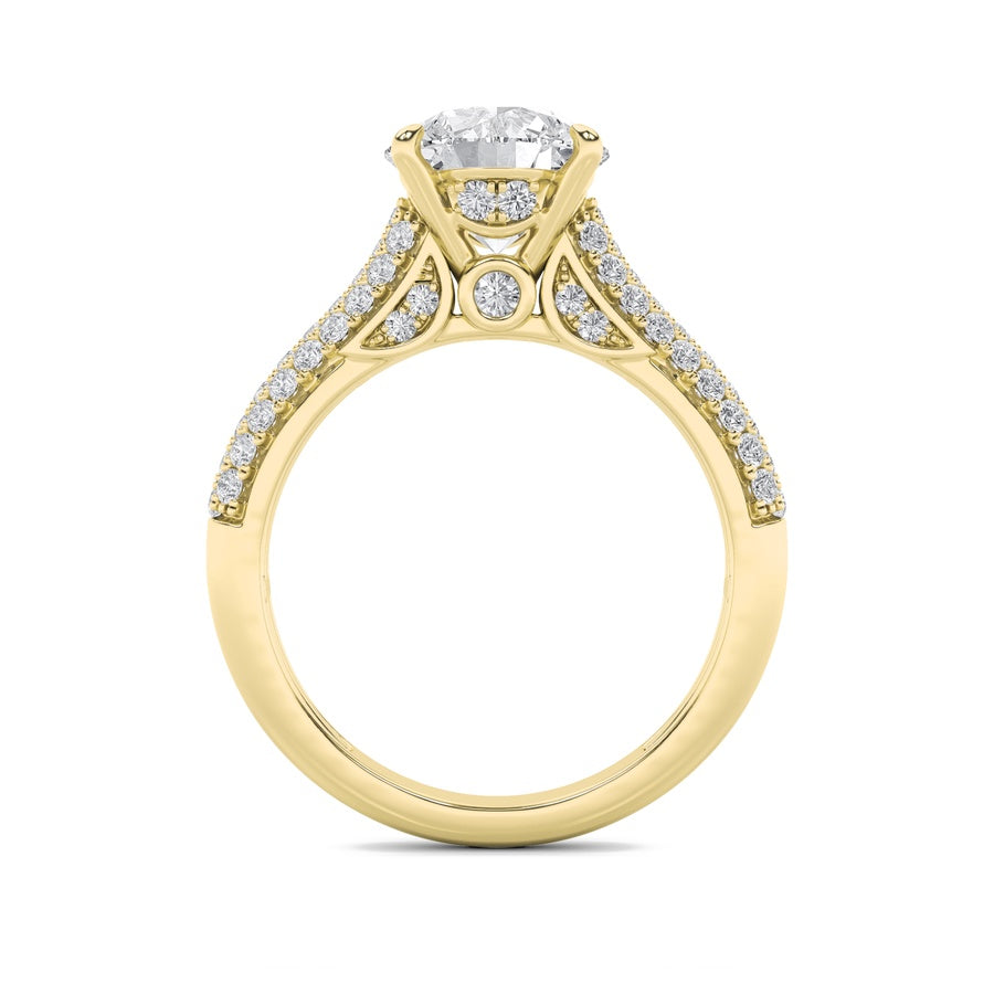 2.5Cttw Round Shaped Lab Grown Diamond (F/VS) Hidden Halo Accented Engagement Ring in 14K Gold