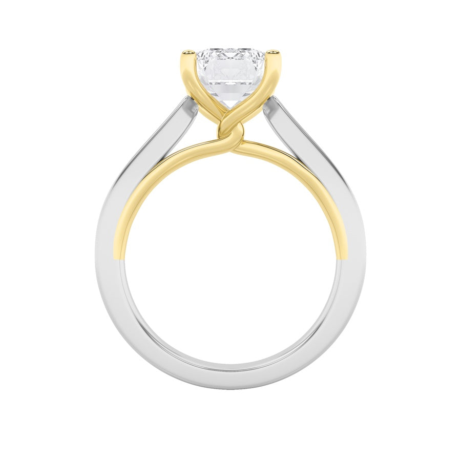 1Cttw Emerald Shaped Lab Grown Diamond (F/VS) TwoTone Twisted Basket Cathedral Shank Solitaire Ringin 14K Gold
