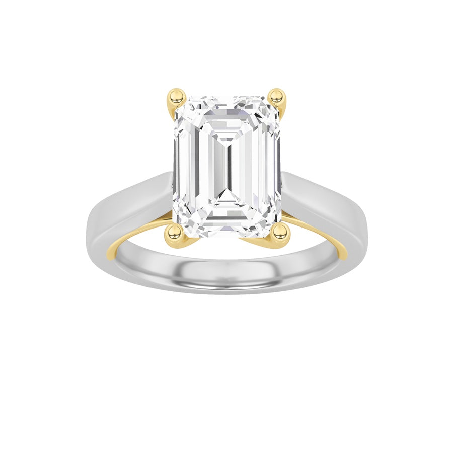 2Cttw Emerald Shaped Lab Grown Diamond (F/VS) TwoTone Twisted Basket Cathedral Shank Solitaire Ringin 14K Gold