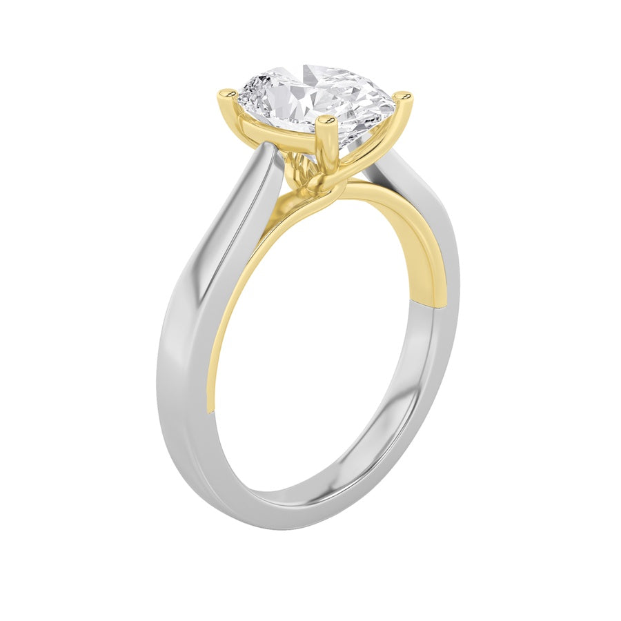2Cttw Oval Shaped Lab Grown Diamond (F/VS) Two Tone Twisted Basket Cathedral Shank Solitaire Ring in14K Gold
