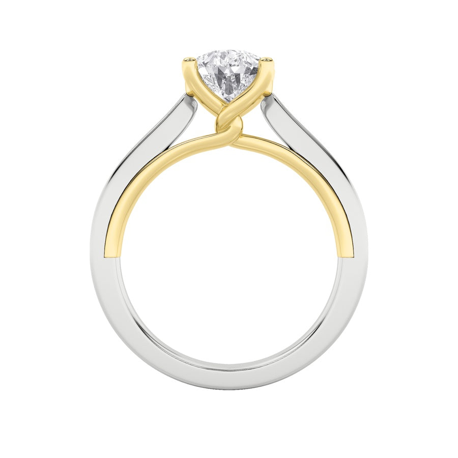 2Cttw Pear Shaped Lab Grown Diamond (F/VS) Two Tone Twisted Basket Cathedral Shank Solitaire Ring in14K Gold
