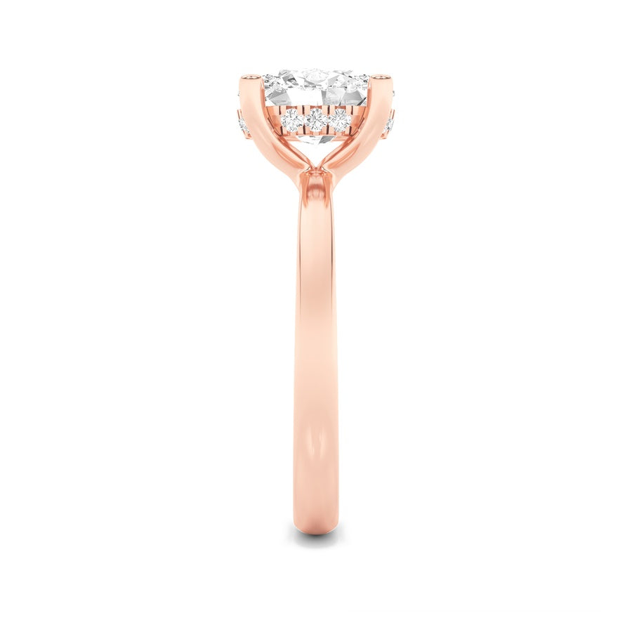 2Cttw Oval Shaped Lab Grown Diamond (F/VS) HiddenHalo Petite Shank Ring in 14K Gold