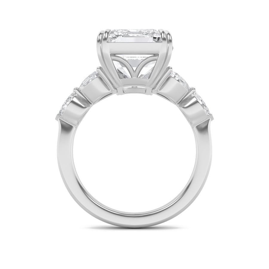 8.5Cttw Emerald Shaped Lab Grown Diamond (F/VS) Bold Statement Accented Ring in 14K Gold