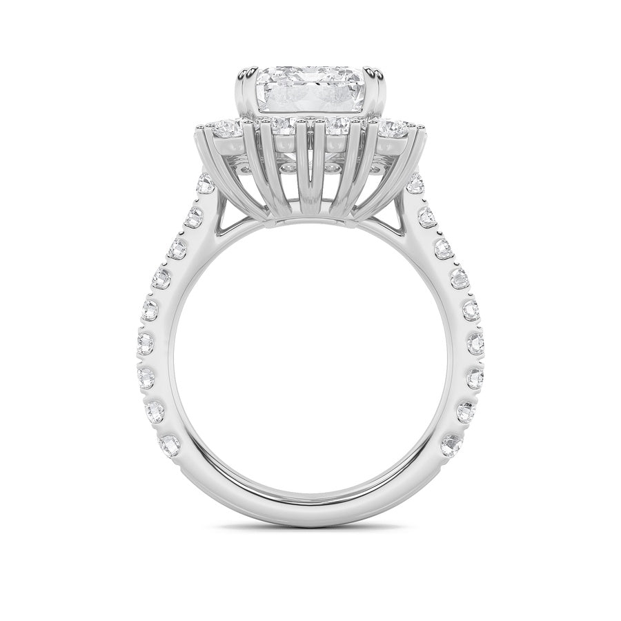 7.25Cttw Emerald Shaped Lab Grown Diamond (F/VS) Bold Statement Accented  Ring in 14K Gold