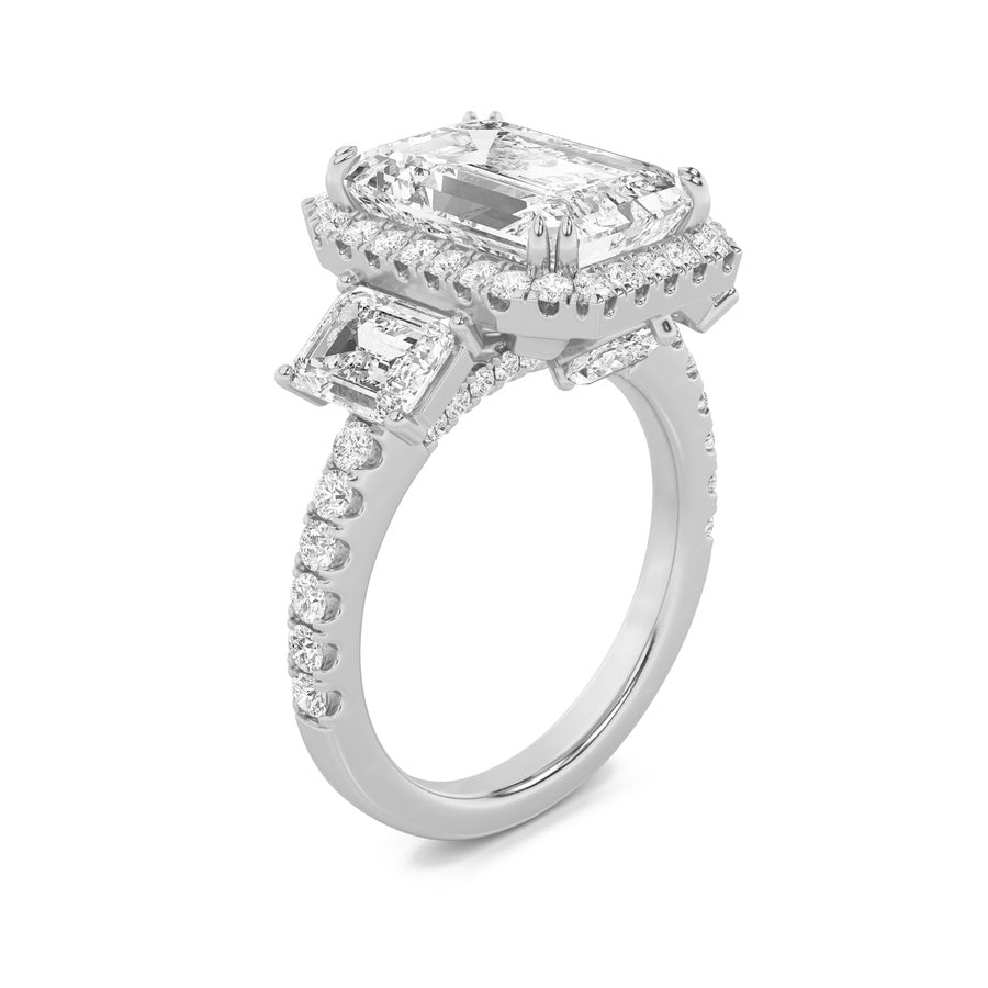 7Cttw Emerald Shaped Lab Grown Diamond (F/VS) BoldAccented Engagement Ring in 14K Gold