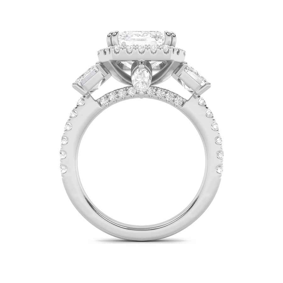7Cttw Emerald Shaped Lab Grown Diamond (F/VS) BoldAccented Engagement Ring in 14K Gold