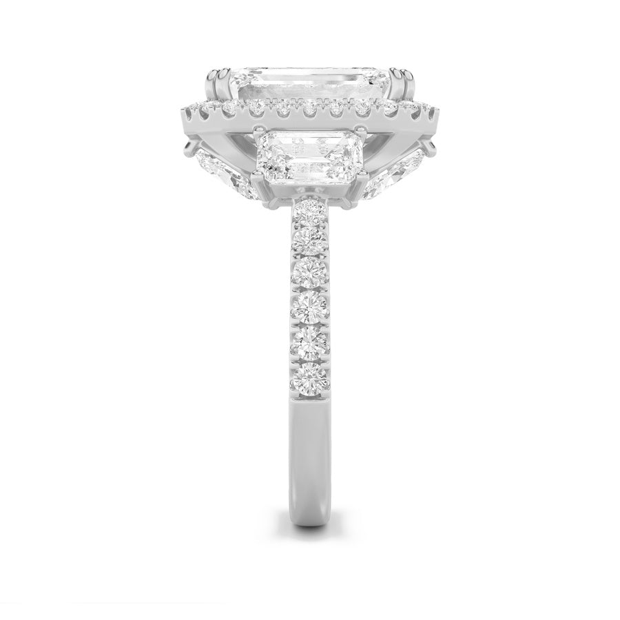 7Cttw Emerald Shaped Lab Grown Diamond (F/VS) BoldAccented Engagement Ring in 14K Gold
