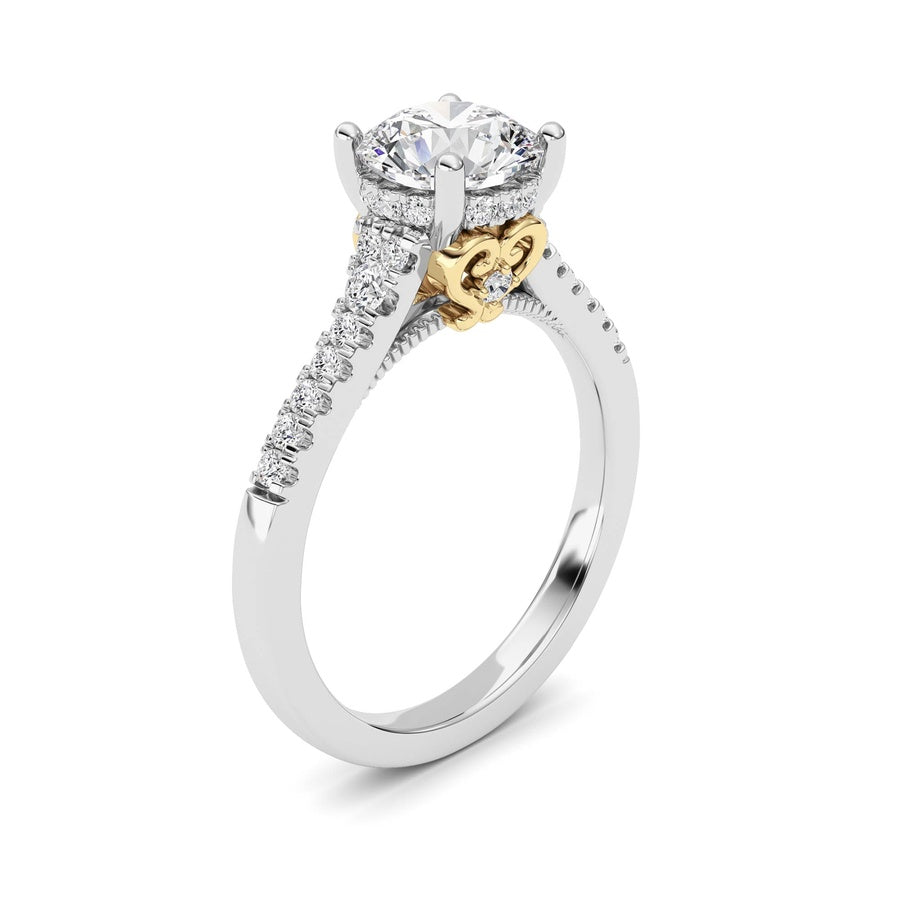 Round Shape Accented Two Tone Engagement Ring lab grown diamond