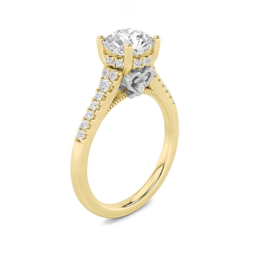 Round Shape Accented Two Tone Engagement Ring lab grown diamond