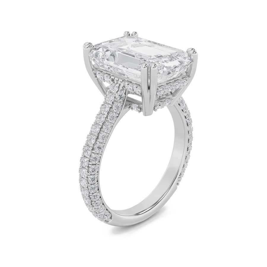 8Cttw Emerald Shaped Lab Grown Diamond (F/VS) BoldAccented Engagement Ring in 14K Gold