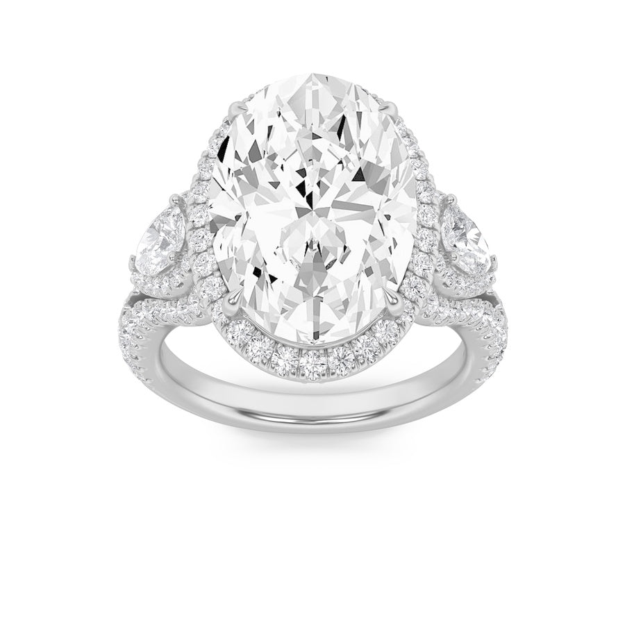 7.25Cttw Oval Shaped Lab Grown Diamond (F/VS) BoldAccented Engagement Ring in 14K Gold