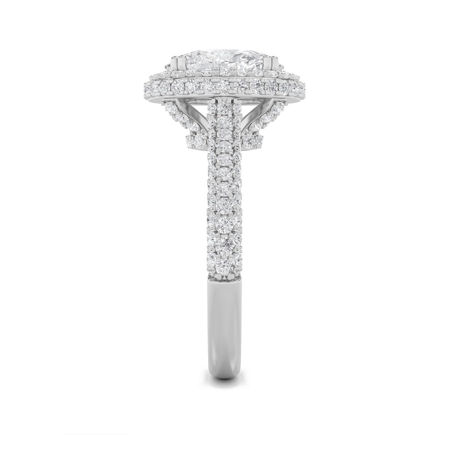 3Cttw Oval Shaped Lab Grown Diamond (F/VS) Halo Accented Engagement Ring in 14K Gold