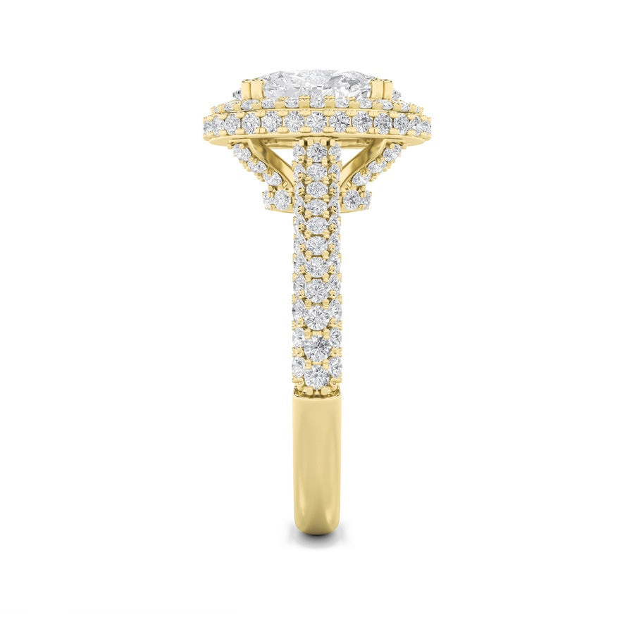 3Cttw Oval Shaped Lab Grown Diamond (F/VS) Halo Accented Engagement Ring in 14K Gold