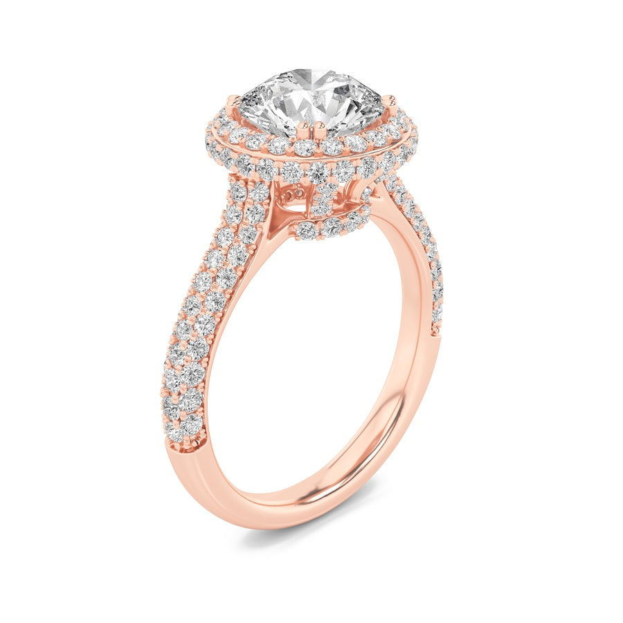 Round Shape Halo Accented Engagement Ring lab grown diamond