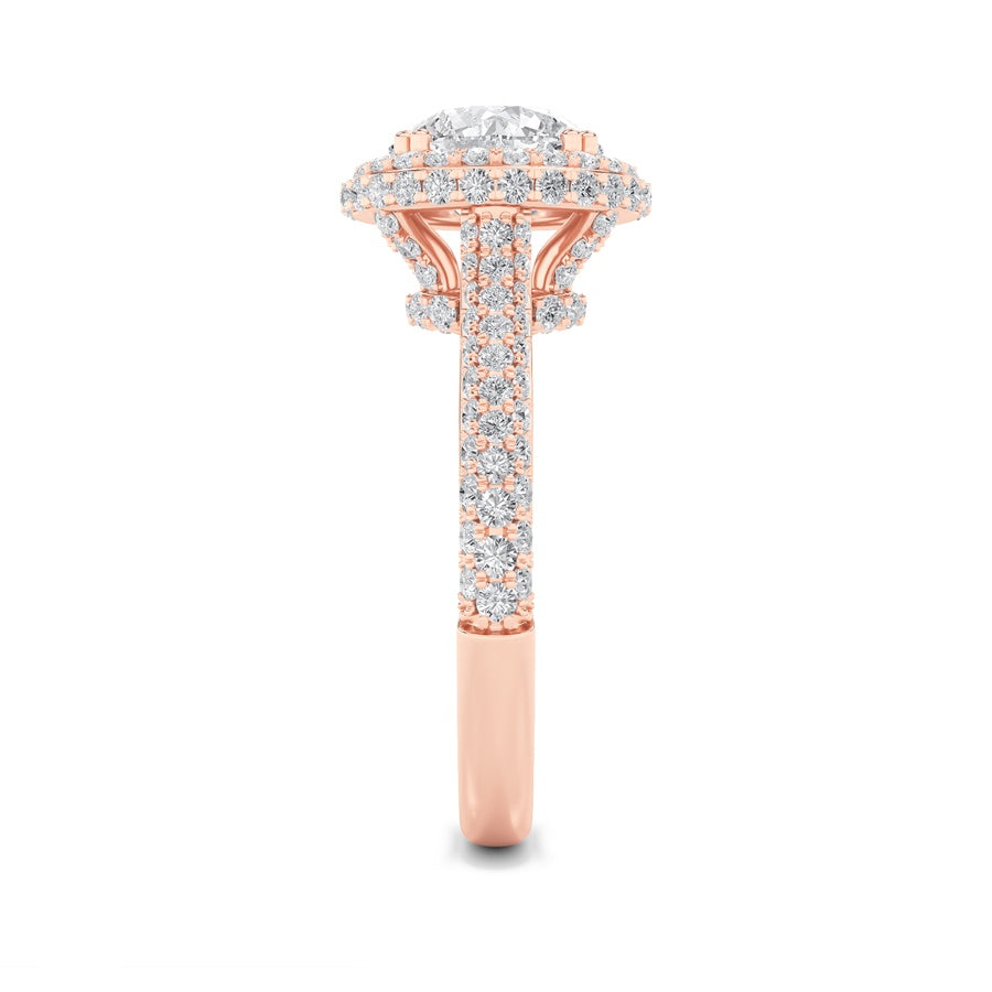 Round Shape Halo Accented Engagement Ring lab grown diamond