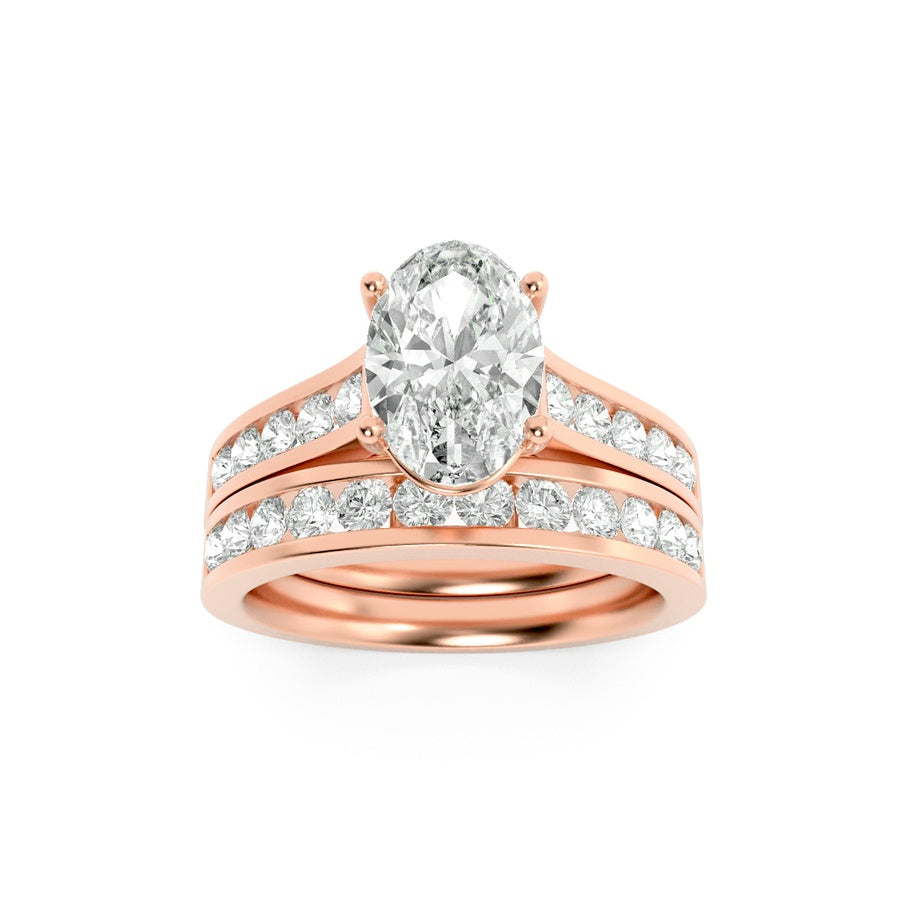 Oval Shape Channel Set Bridal Engagement Ring lab grown diamond