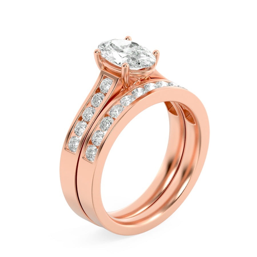 Oval Shape Channel Set Bridal Engagement Ring lab grown diamond