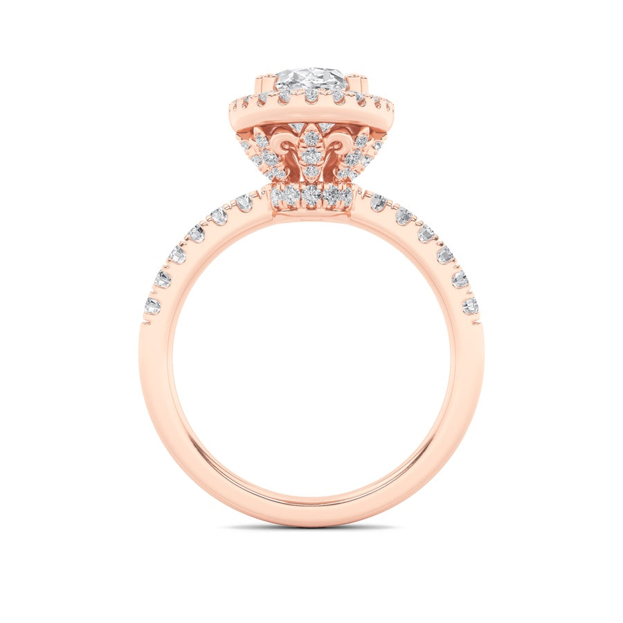 3Cttw Oval Shaped Lab Grown Diamond (F/VS) Halo Accented Engagement Ring in 14K Gold