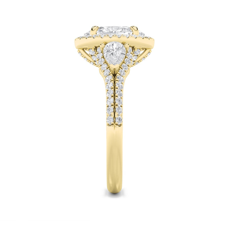 3Cttw Oval Shaped Lab Grown Diamond (F/VS) Three Stone Bold Accented Engagement Ring in 14K Gold