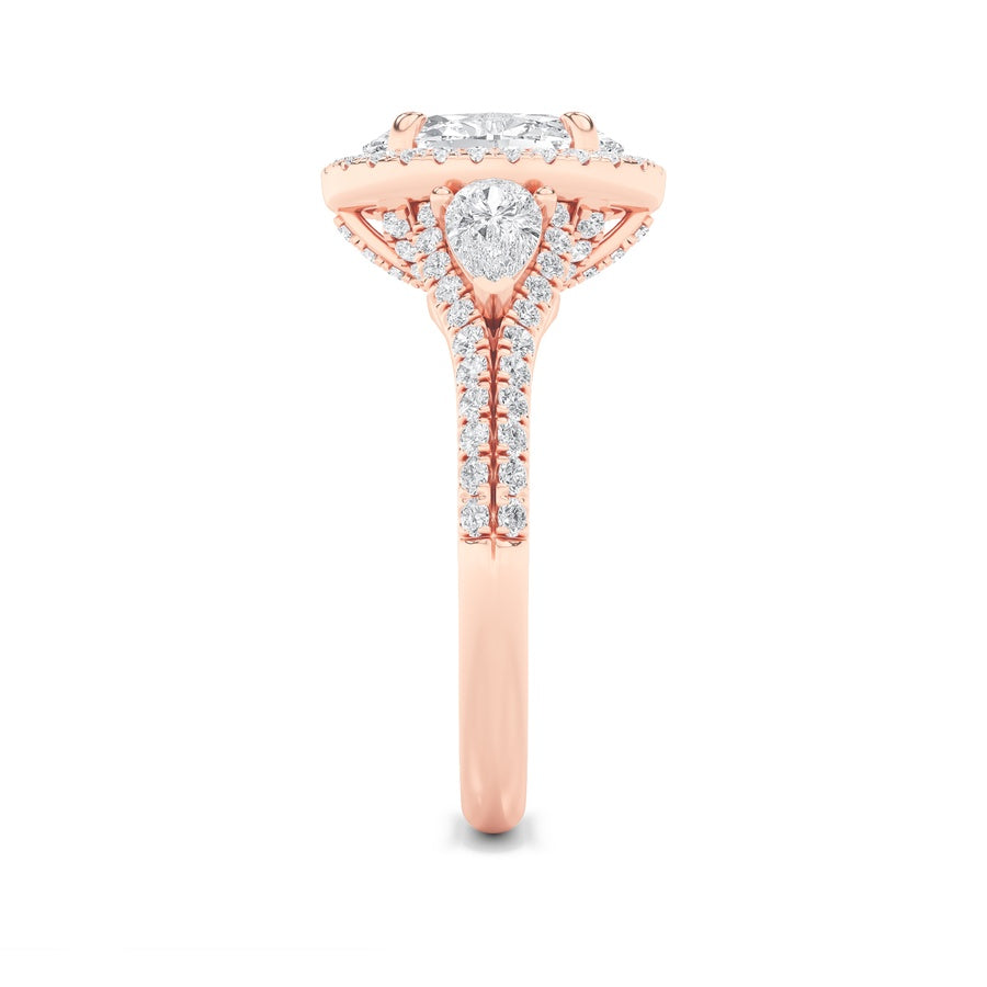 3Cttw Oval Shaped Lab Grown Diamond (F/VS) Three Stone Bold Accented Engagement Ring in 14K Gold