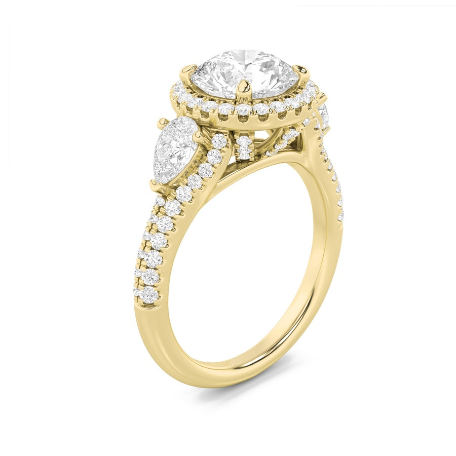 Round Shape Three Stone Bold Accented Engagement Ring lab grown diamond