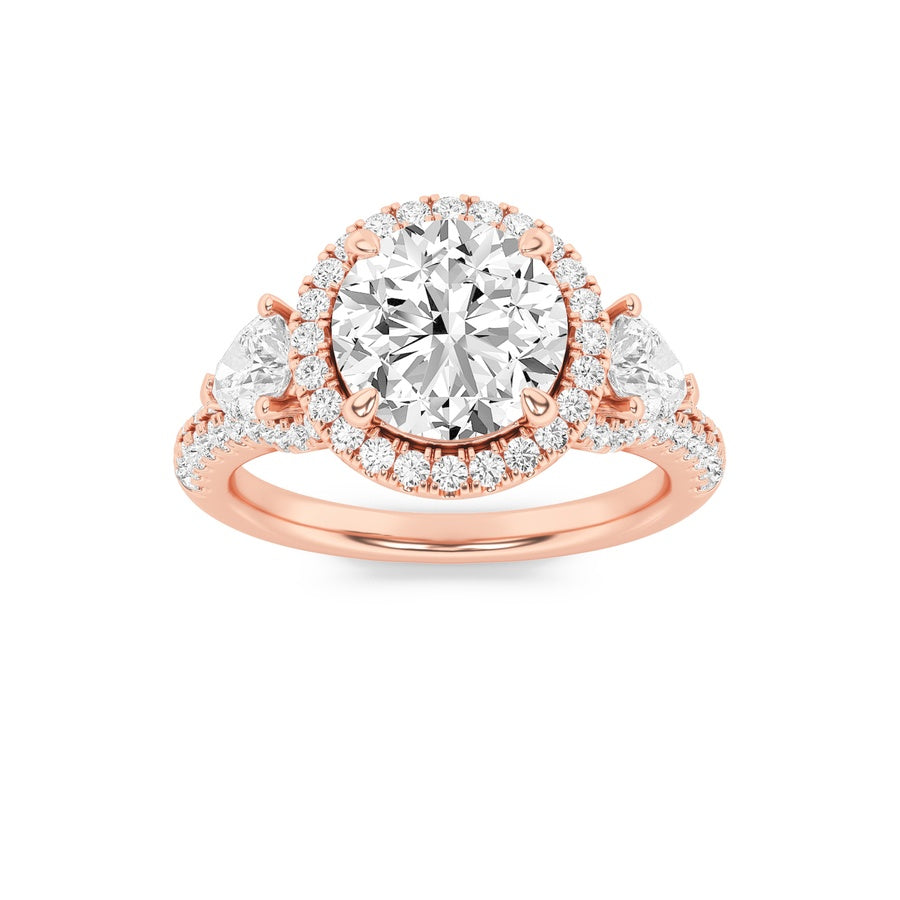 3Cttw Round Shaped Lab Grown Diamond (F/VS) ThreeStone Bold Accented Engagement Ring in 14K Gold
