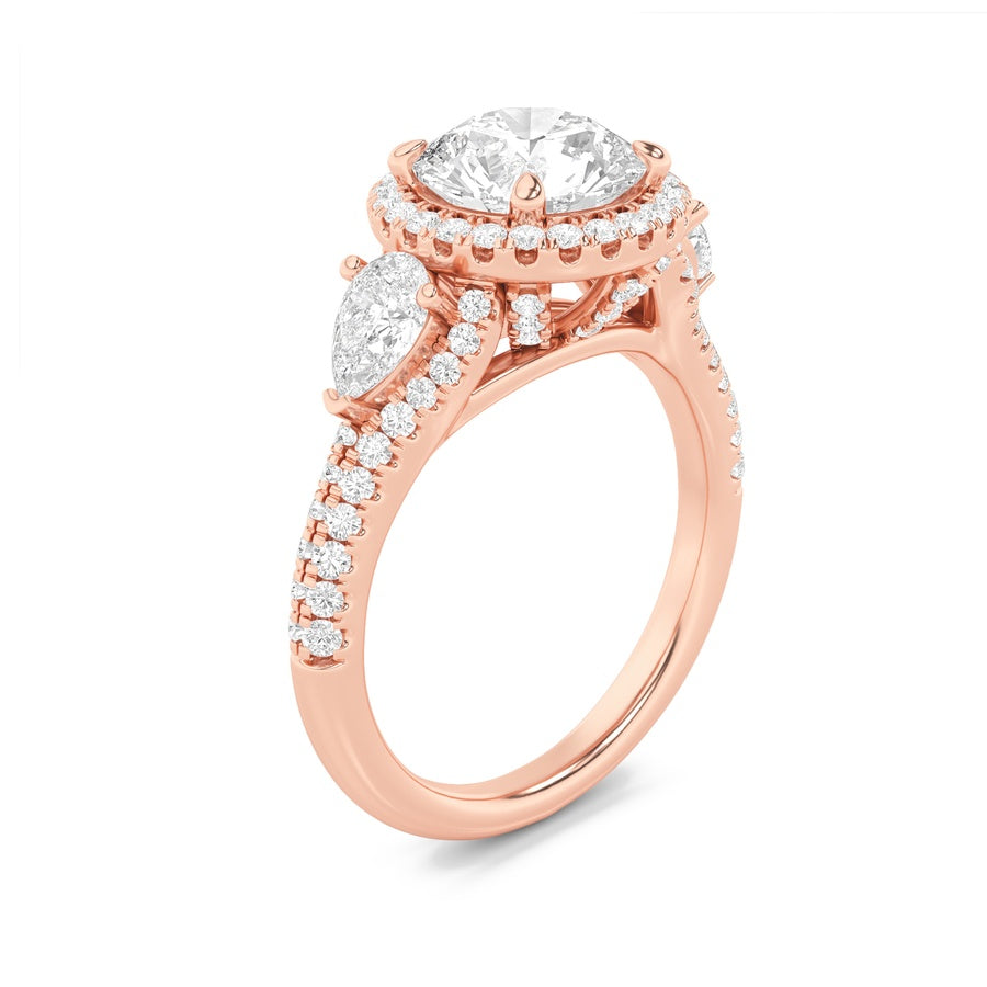 Round Shape Three Stone Bold Accented Engagement Ring lab grown diamond