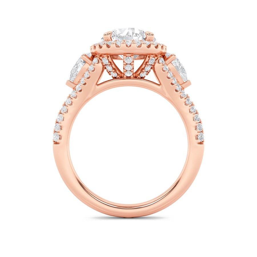Round Shape Three Stone Bold Accented Engagement Ring lab grown diamond