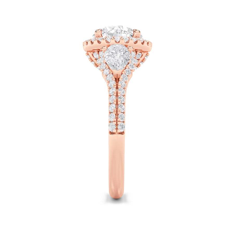 Round Shape Three Stone Bold Accented Engagement Ring lab grown diamond