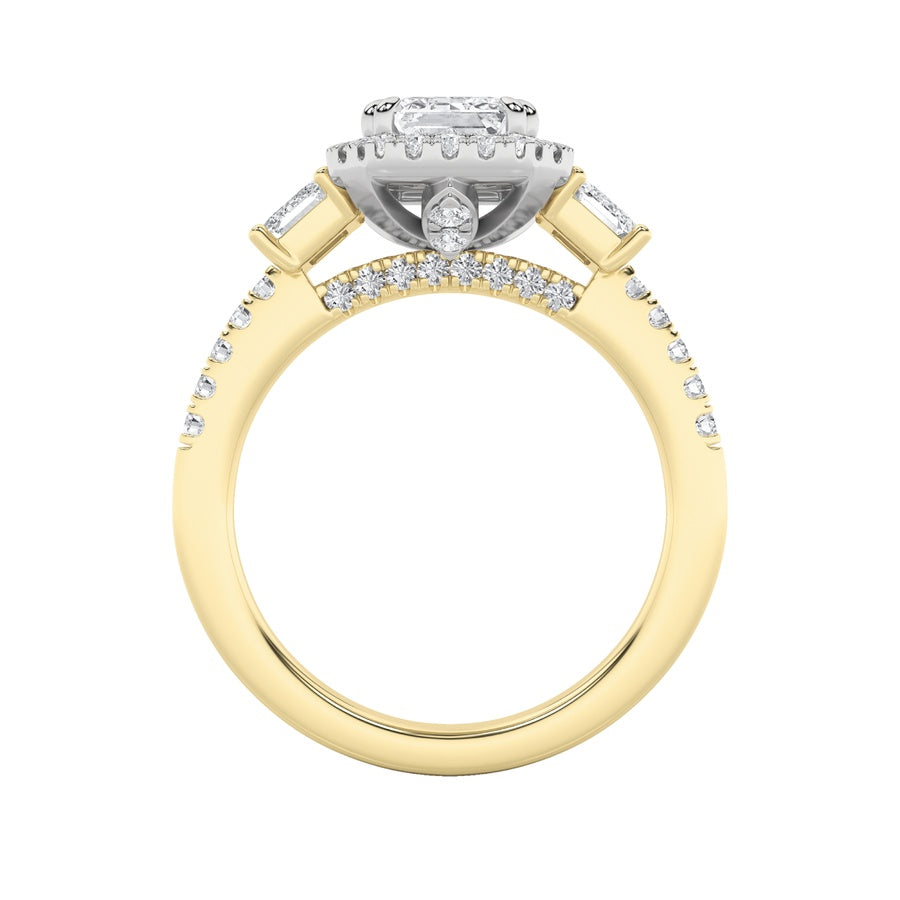 3Cttw Emerald Shaped Lab Grown Diamond (G/VS) Three Stone Accented Engagement Ring in 14K Gold