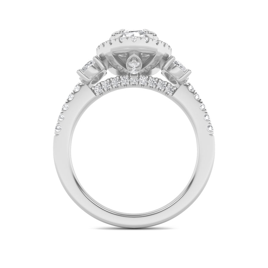 3Cttw Oval Shaped Lab Grown Diamond (G/VS) Three Stone Accented Engagement Ring in 14K Gold