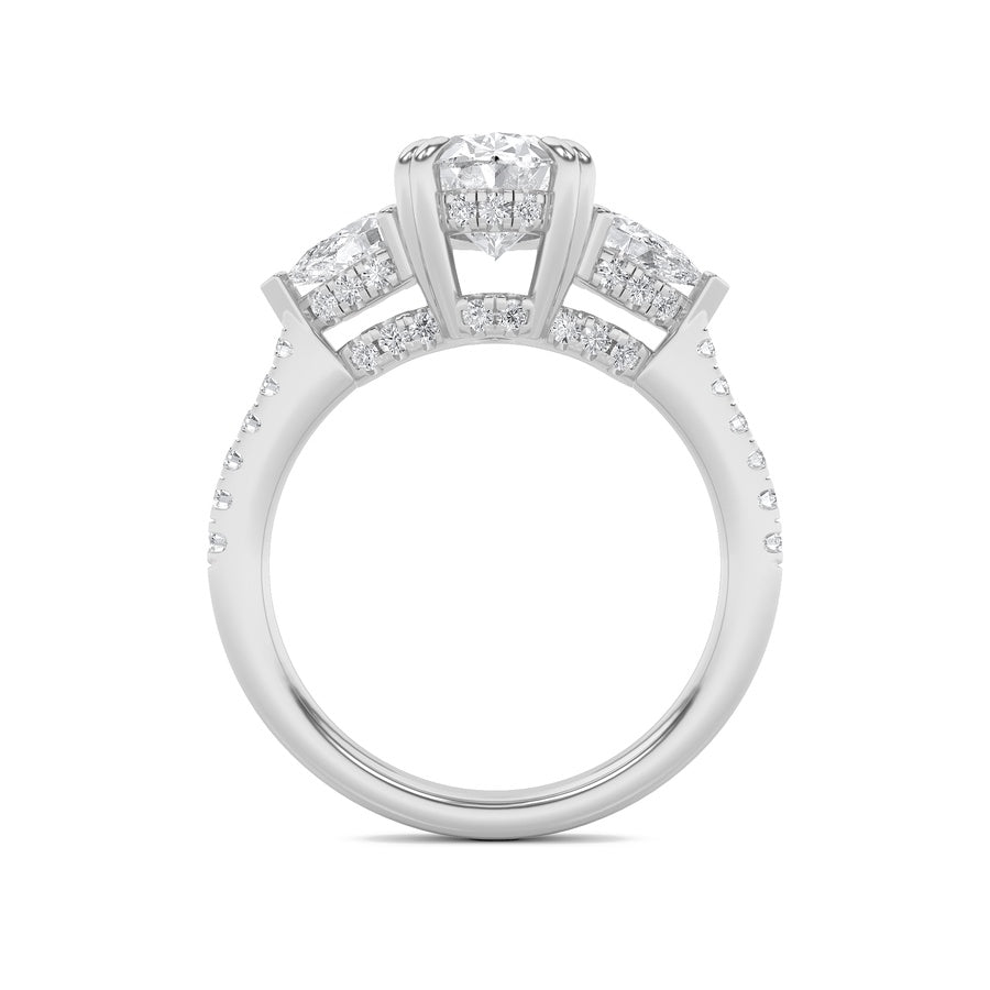 3Cttw Oval Shaped Lab Grown Diamond (F/VS) Three Stone Accented Engagement Ring in 14K Gold